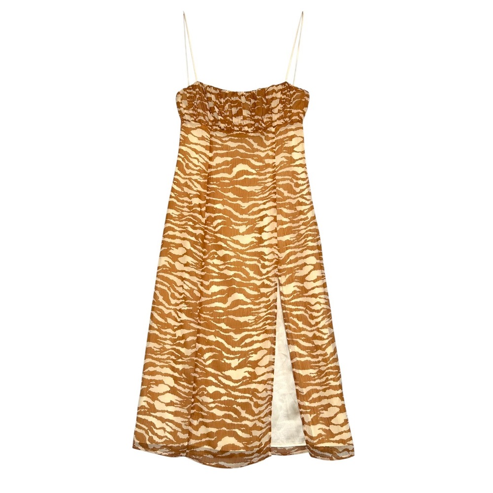 Camila Coelho Dress Bailee Zebra Print Side Slit Tan Cream M Animal Print Boho - Picture 2 of 15